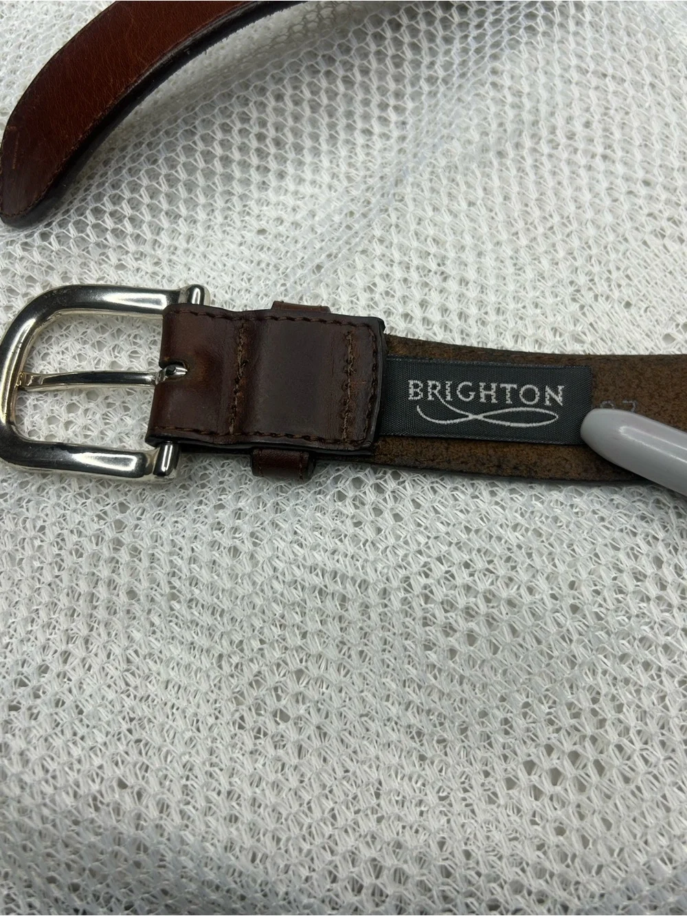 Brighton men's brown leather belt with silver fish accents